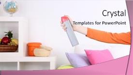  Presentation with interior decorating home - Slide set with sprayed air freshener in hand background and a  colored foreground