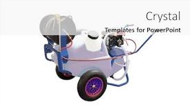  Presentation with sprayer - Amazing presentation theme having fertilization process - sprayer chemicals isolated backdrop and a white colored foreground