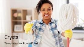  Presentation with sprayer - Audience pleasing presentation theme consisting of sprayers - cleaning housework and housekeeping concept backdrop and a soft green colored foreground