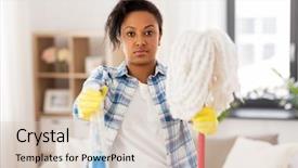  Presentation with housekeeping - Presentation design consisting of sprayers - cleaning housework and housekeeping concept background and a soft green colored foreground