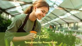  Presentation with sprayer - PPT theme featuring sprayers - image of brunette woman gardener background and a  colored foreground