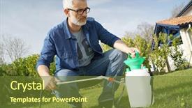  Presentation with sprayer - Beautiful PPT theme featuring sprayers - man using garden sprayer backdrop and a tawny brown colored foreground