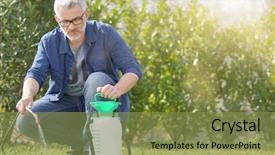  Presentation with sprayer - Colorful PPT theme enhanced with sprayers - mature man using garden sprayer backdrop and a gold colored foreground