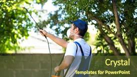  Presentation with pest control - Theme enhanced with spraying chemicals crop - rear view of pest control background and a tawny brown colored foreground