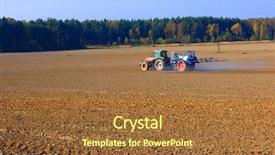  Presentation with tractor - Presentation theme featuring spraying chemicals crop - tractor fertilizing field in autumny background and a tawny brown colored foreground