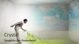  Presentation with aerosol - Cool new PPT theme with spraying green grass from aerosol backdrop and a mint green colored foreground