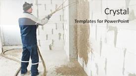  Presentation with renovation - PPT theme consisting of spraying liquid plaster from plastering background and a light gray colored foreground