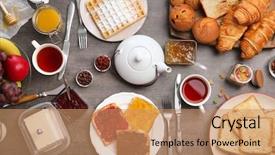  Presentation with served - Theme having spread - delicious breakfast served on table background and a coral colored foreground