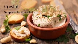  Presentation with vegan - PPT theme consisting of spread - vegan cheese with cashew nut background and a coral colored foreground