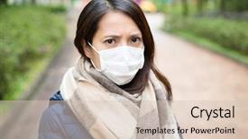 Presentation with woman - Presentation theme with germs hospitals - woman wear facemask outdoor background and a  colored foreground