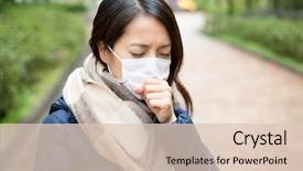  Presentation with woman - Audience pleasing slides consisting of germs hospitals - woman wear facemask outdoor backdrop and a  colored foreground