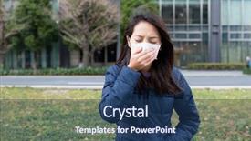  Presentation with woman in under wear - PPT theme featuring germs hospitals - woman wear facemask outdoor background and a ocean colored foreground