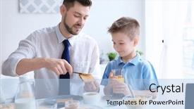  Presentation with lunch - Presentation theme consisting of spread love - dad and son having lunch background and a light blue colored foreground