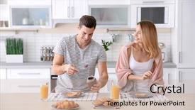  Presentation with breakfast - Presentation theme featuring spread love - happy couple having breakfast together background and a soft green colored foreground