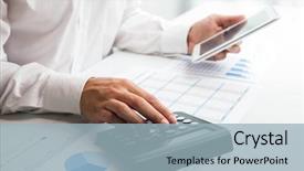  Presentation with business remote work - Presentation design featuring spreadsheet - business man at work background and a  colored foreground