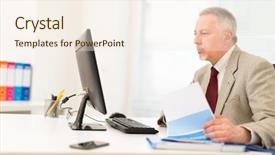  Presentation with computer science google crawler - PPT theme consisting of spreadsheet - senior businessman working on his background and a cream colored foreground