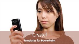  Presentation with sms - Amazing PPT theme having sprightly - girl read sms on phone backdrop and a  colored foreground