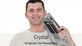  Presentation with tile - Slides featuring sprightly - man with a tile cutter background and a  colored foreground