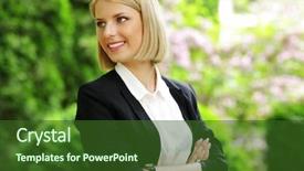  Presentation with park - Slide set consisting of sprightly - portrait of a happy woman background and a forest green colored foreground