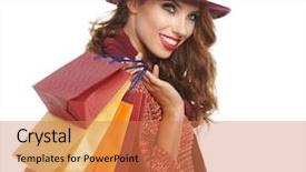  Presentation with woman pushing shopping trolley - Cool new slide set with sprightly - woman with shopping bags studio backdrop and a  colored foreground