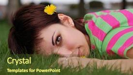  Presentation with dandelion - PPT theme consisting of sprightly - young woman with dandelion lying background and a  colored foreground