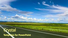  Presentation with empty road motion blur - PPT layouts consisting of spring ahead - motion blurred road and cloudy background and a  colored foreground
