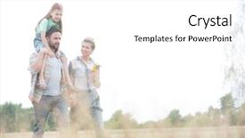  Presentation with field - Colorful slides enhanced with spring ahead - young caucasian family walking across backdrop and a white colored foreground