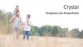  Presentation with holding hands family walking - Slides featuring spring ahead - young caucasian family walking across background and a white colored foreground