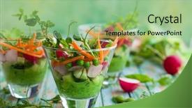  Presentation with appetizer - PPT theme enhanced with spring appetizer with raw vegetables background and a seafoam green colored foreground