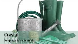  Presentation with gardening tools on fertile soil - Colorful slide set enhanced with spring backgrounds - gardening tools isolated on white backdrop and a seafoam green colored foreground