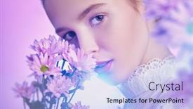  Presentation with chrysanthemum - Theme featuring spring-beauty-concept-beautiful-young background and a light blue colored foreground