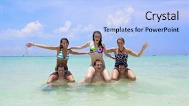  Presentation with ocean - Audience pleasing PPT theme consisting of spring break - beautiful young people playing backdrop and a  colored foreground