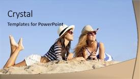  Presentation with spring break - Presentation having spring break - girls laying in sand background and a light blue colored foreground