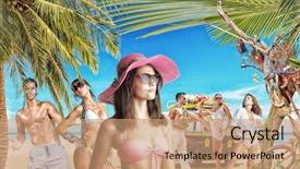  Presentation with holidays - Presentation design having spring break - group of young people background and a coral colored foreground
