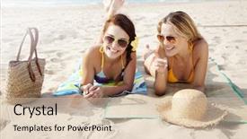  Presentation with spring break - PPT theme featuring spring break - two female friends having fun background and a lemonade colored foreground