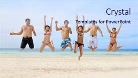  Presentation with fun - Colorful PPT theme enhanced with spring break - young adults having fun backdrop and a sky blue colored foreground