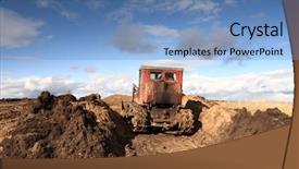  Presentation with agricultural machinery - PPT theme with spring campaign - agricultural tractor machinery cultivating soil background and a teal colored foreground