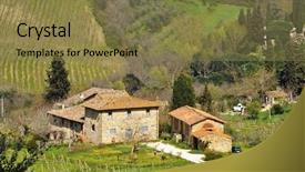  Presentation with old house - Slide deck with spring campaign - old house in tuscany italy background and a tawny brown colored foreground