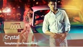  Presentation with old car - Colorful presentation enhanced with spring city - sexy couple and old car backdrop and a red colored foreground