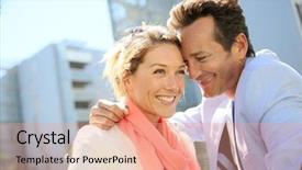  Presentation with movie theater loving couple - Slide deck with spring city - sweet loving 40-year-old couple background and a coral colored foreground