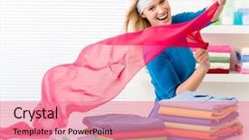  Presentation with laundry - Slide set enhanced with cropped image of photo editor with color swatches working on laptop at desk background and a gray colored foreground