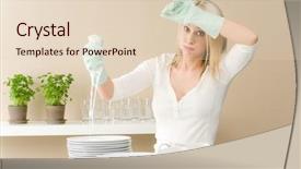  Presentation with kitchen remodelig - Presentation theme featuring spring cleaning - modern kitchen - frustrated woman background and a lemonade colored foreground