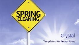  Presentation with sun - Colorful PPT layouts enhanced with spring cleaning road sign backdrop and a sky blue colored foreground