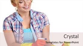  Presentation with cleaning - PPT layouts enhanced with spring cleaning woman pointing cleaning background and a  colored foreground