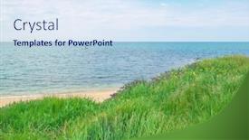  Presentation with spring nature grass - Beautiful presentation design featuring spring-coast-on-the-sea backdrop and a sky blue colored foreground