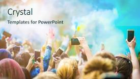  Presentation with holi festival - PPT layouts enhanced with spring dance - crowd of people dancing background and a sky blue colored foreground