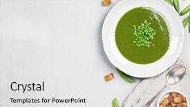  Presentation with healthy soup - Beautiful PPT layouts featuring spring detox pea green cream backdrop and a white colored foreground