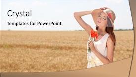  Presentation with poppies - Slides having spring fashion - portrait of beautiful young woman background and a sky blue colored foreground