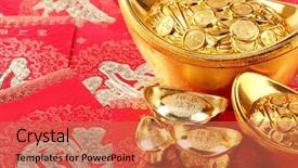  Presentation with chinese new year - Presentation theme enhanced with spring festival - chinese new year decoration--gold ingots background and a coral colored foreground