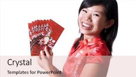  Presentation with chinese new year - PPT layouts consisting of spring festival - happy oriental girl with cheongsam background and a lemonade colored foreground